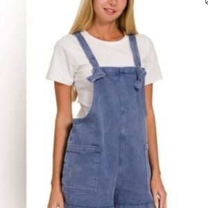 Zenana Outfitters Light Blue Denim Shortoveralls